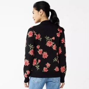 NWT Draper James RSVP Black Cardigan with Red Floral MSRP 78.00